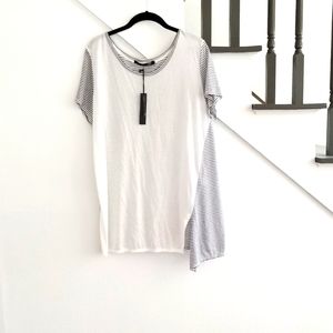 Anthropologie white w/ navy blue stripe detail